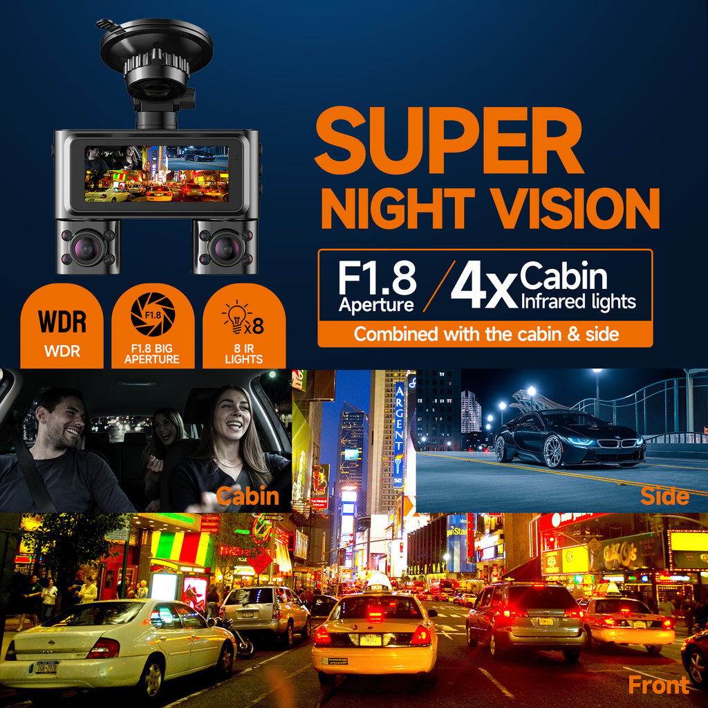 HUPEJOS Dash Cam 4 Channel, 360 Car Camera with 64GB Card, Voice Control, 2K/1080P Dashcam for Car Front and Rear Inside, IR Night Vision, WiFi & APP Supported, Parking Mode, 3.16" IPS Screen