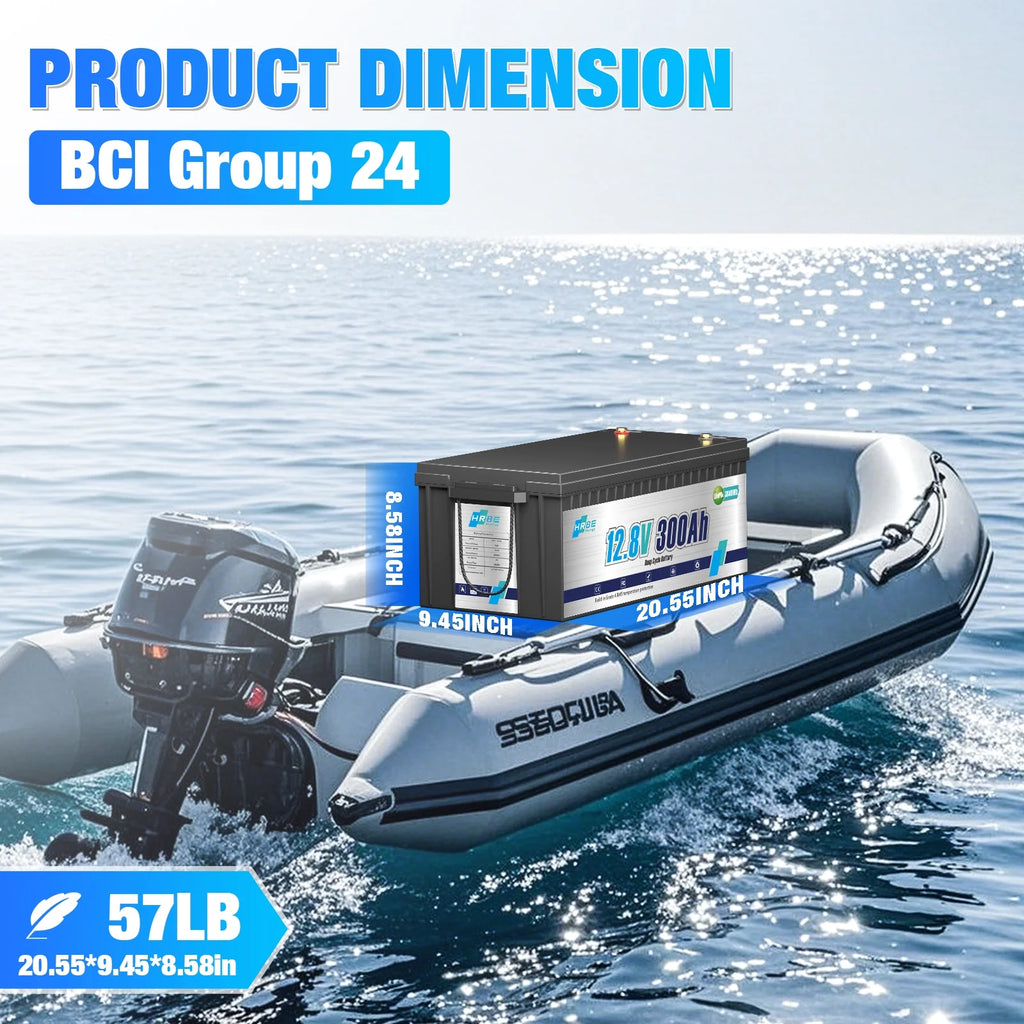12V 300Ah LiFePO4 Lithium Battery,RV Batteries for Marine,Solar,Trolling Motor,Golf Carts,Motorhome,Camper,Home Energy Storage,Built in 200A BMS,HRBEENERGY 15000+Deep Cycles