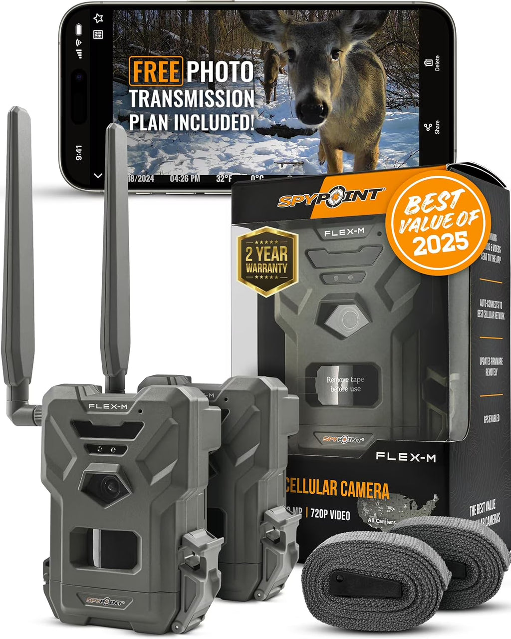 SPYPOINT Flex-m Twin Pack Cellular Trail Camera Hunting Trail Monitor with GPS, Night Vision, Dual-Sim LTE, IP65 Water-Resistant