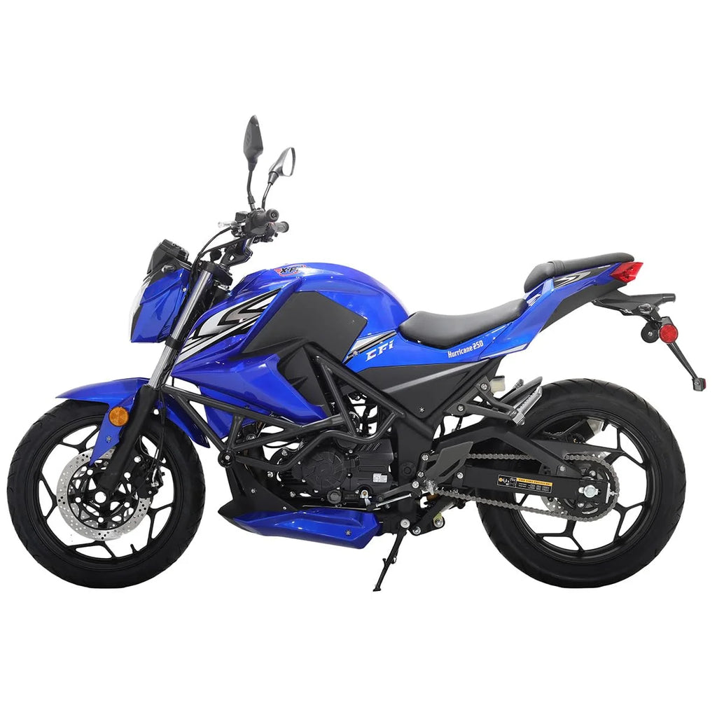 X-Pro Hurricane 250 Electronic Fuel Injection Gas Motorcycle with 6-Speed Manual Transmission, Electric Start! 17" Wheels! Assembled In Crate!