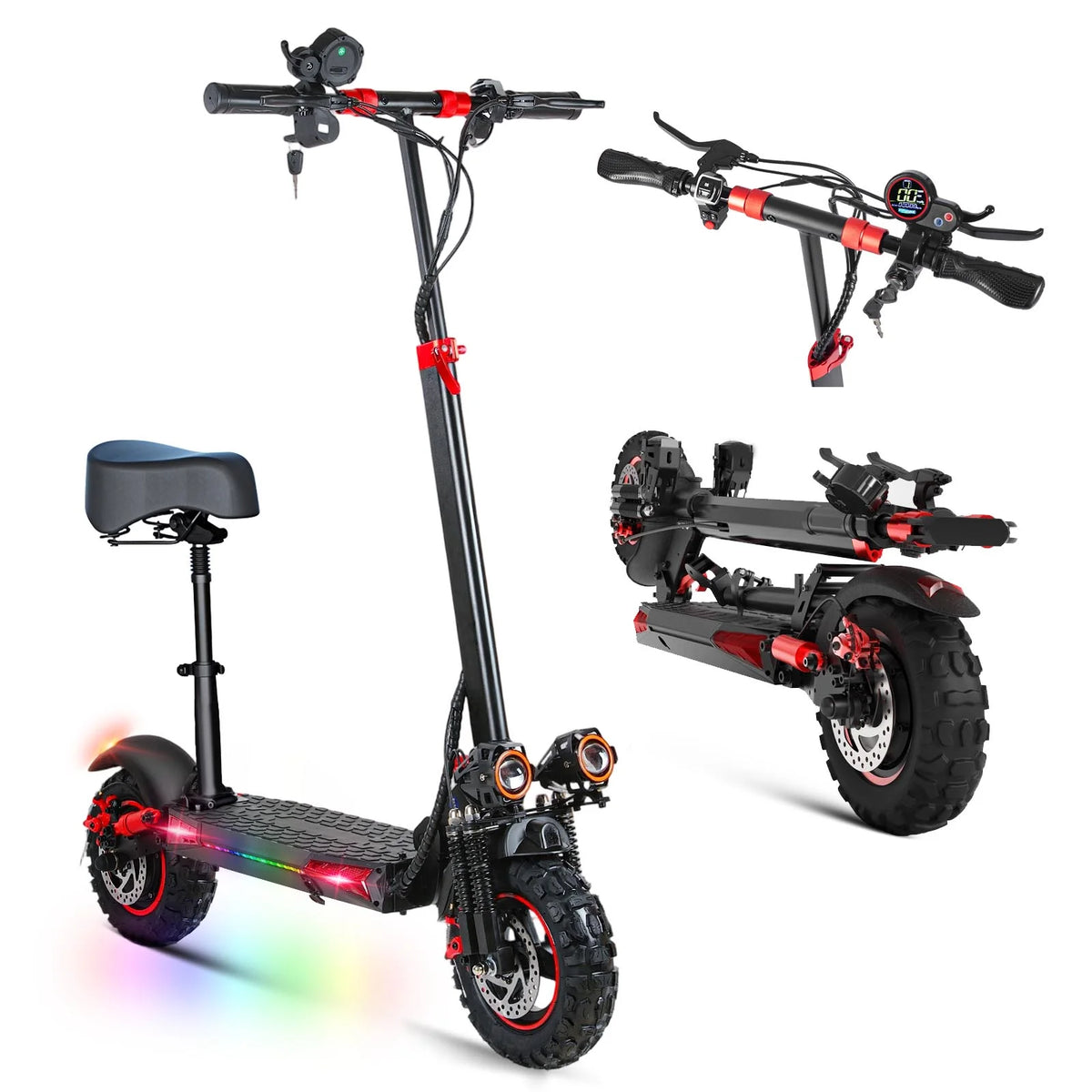MIWEN 11'' Offroad Electric Scooter for Adult with Seat 1200W Motor up to 34MPH,30-34Miles Long Range Fast Electricscooter 48V 21Ah Foldable Escooter