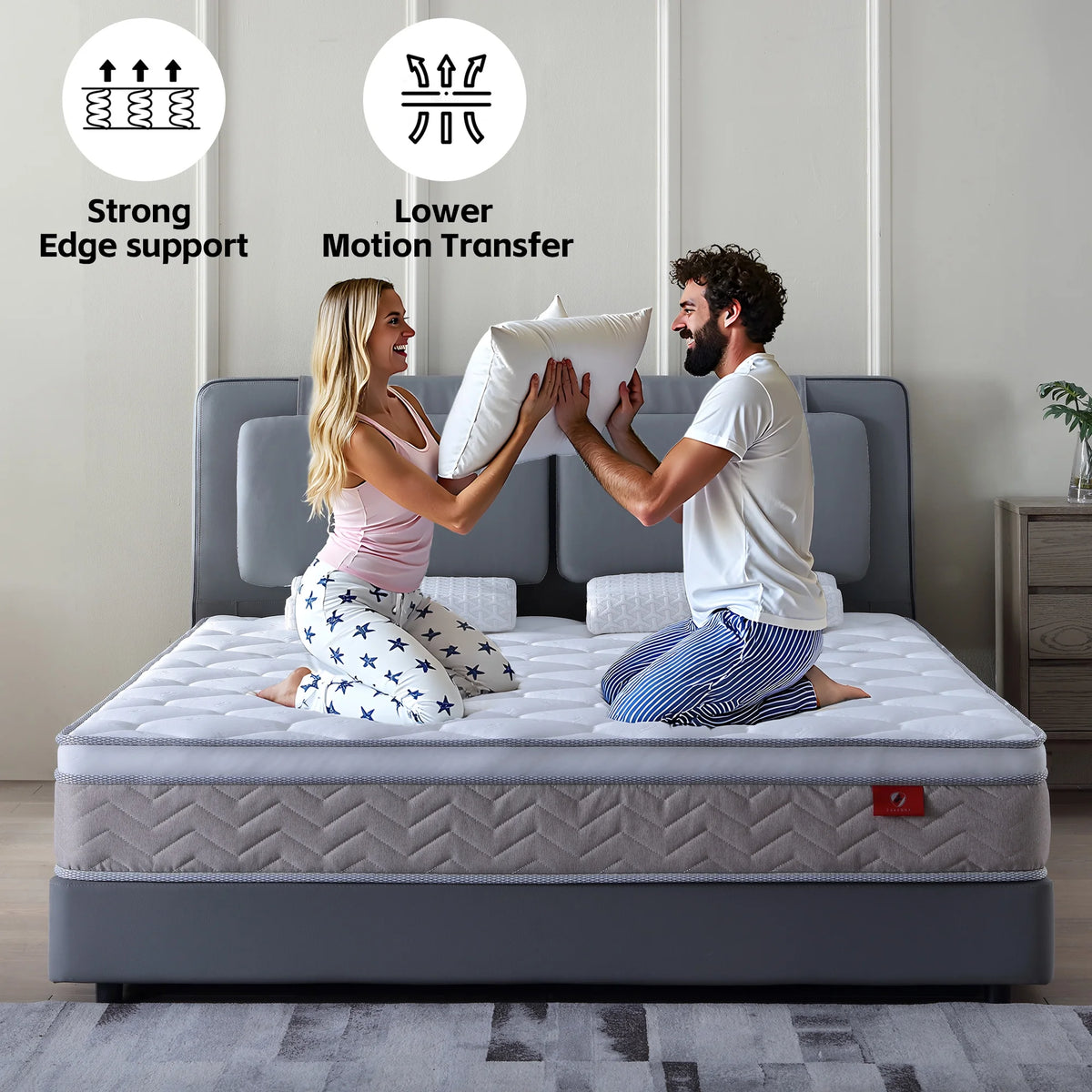 Twin Mattress,Hybrid Innerspring and Memory Foam Mattress in a Box,Medium Firm Support with Cooling Fabric,CertiPUR-US Certified,75"x39"x6",White+Blue