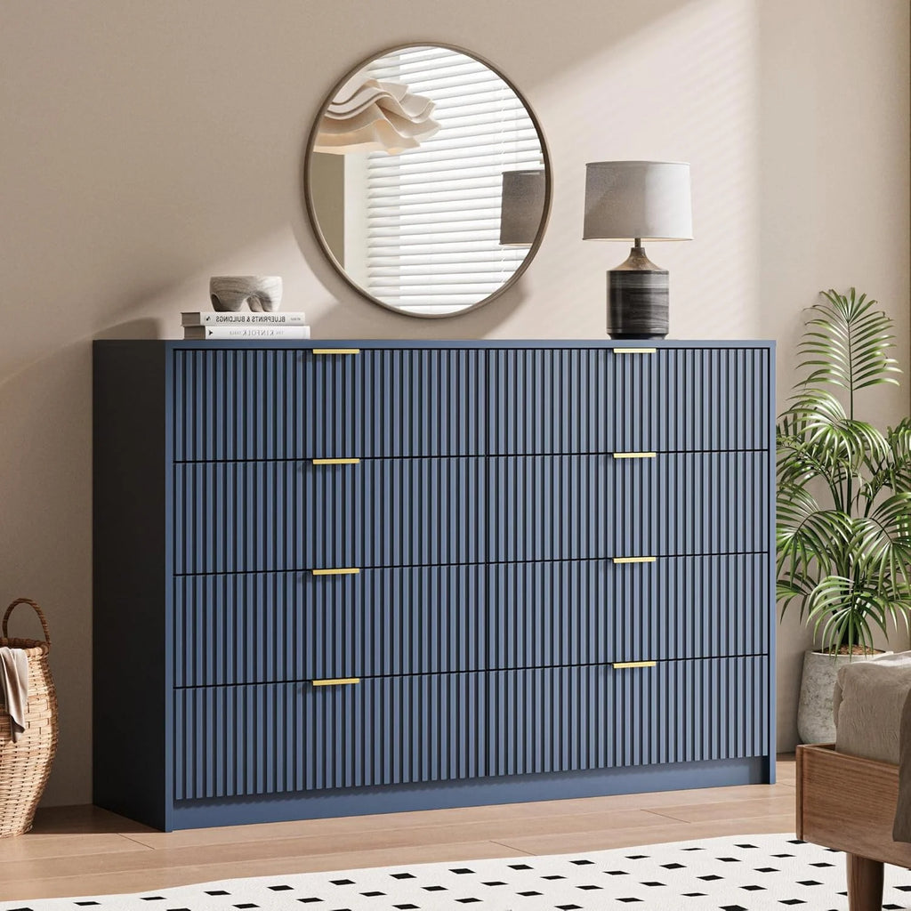 Furniway Black Dresser for Bedroom, 8 Drawer Double Dresser, Modern Chest of Drawers for Bedroom, Living Room, Entryway and Closet, 55" L x 15.7" D x 37.4" H