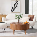 Oubayajia Round Coffee Table, Small Fluted Lift Top Center Table for Home Living Room Office, Walnut