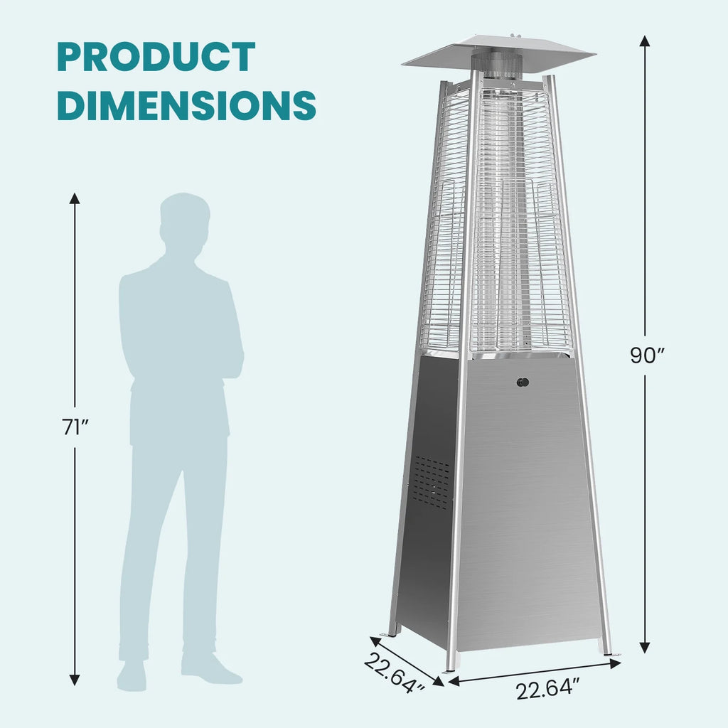edx 42000 BTU Outdoor Propane Patio Heater Tower with Wheels, Stainless Steel