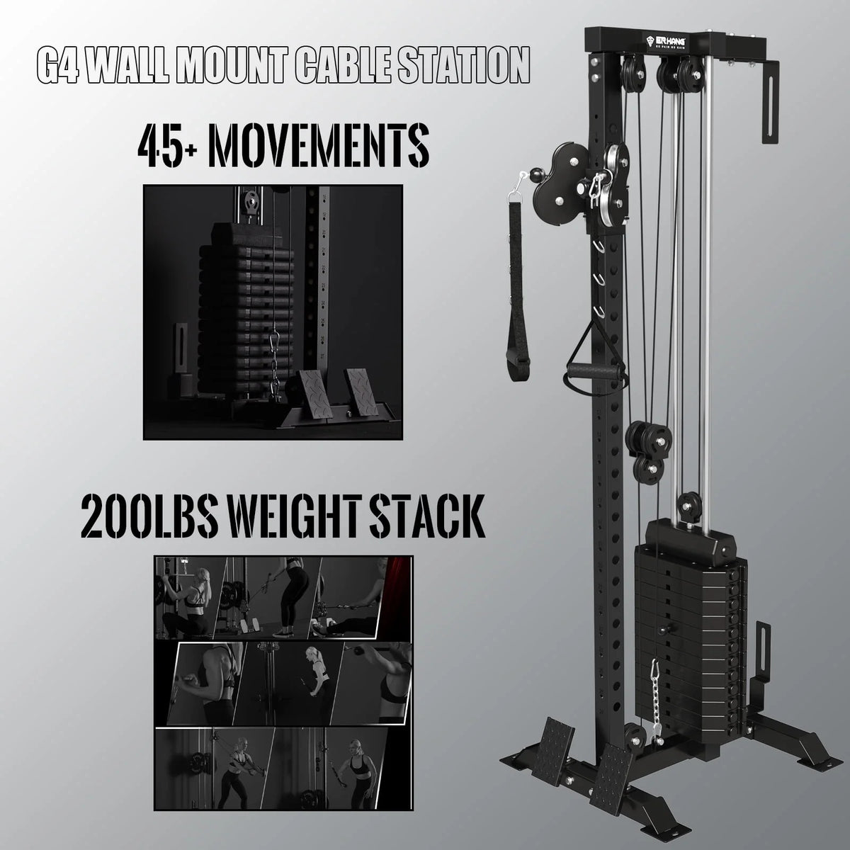 Mikolo Cable Crossover Machine Home Gym, Wall Mount Cable Station with 200LBS Weight Stack,Lat Pull Down Machine with 27 Positions Dual Pulley System