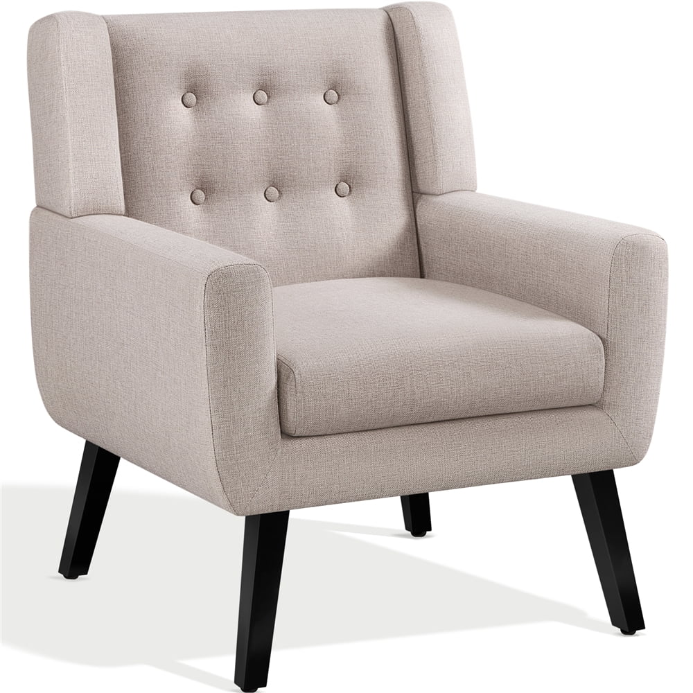Topeakmart 2PCS Modern Upholstered Accent Armchair with Solid Wood Legs for Living Room, Beige