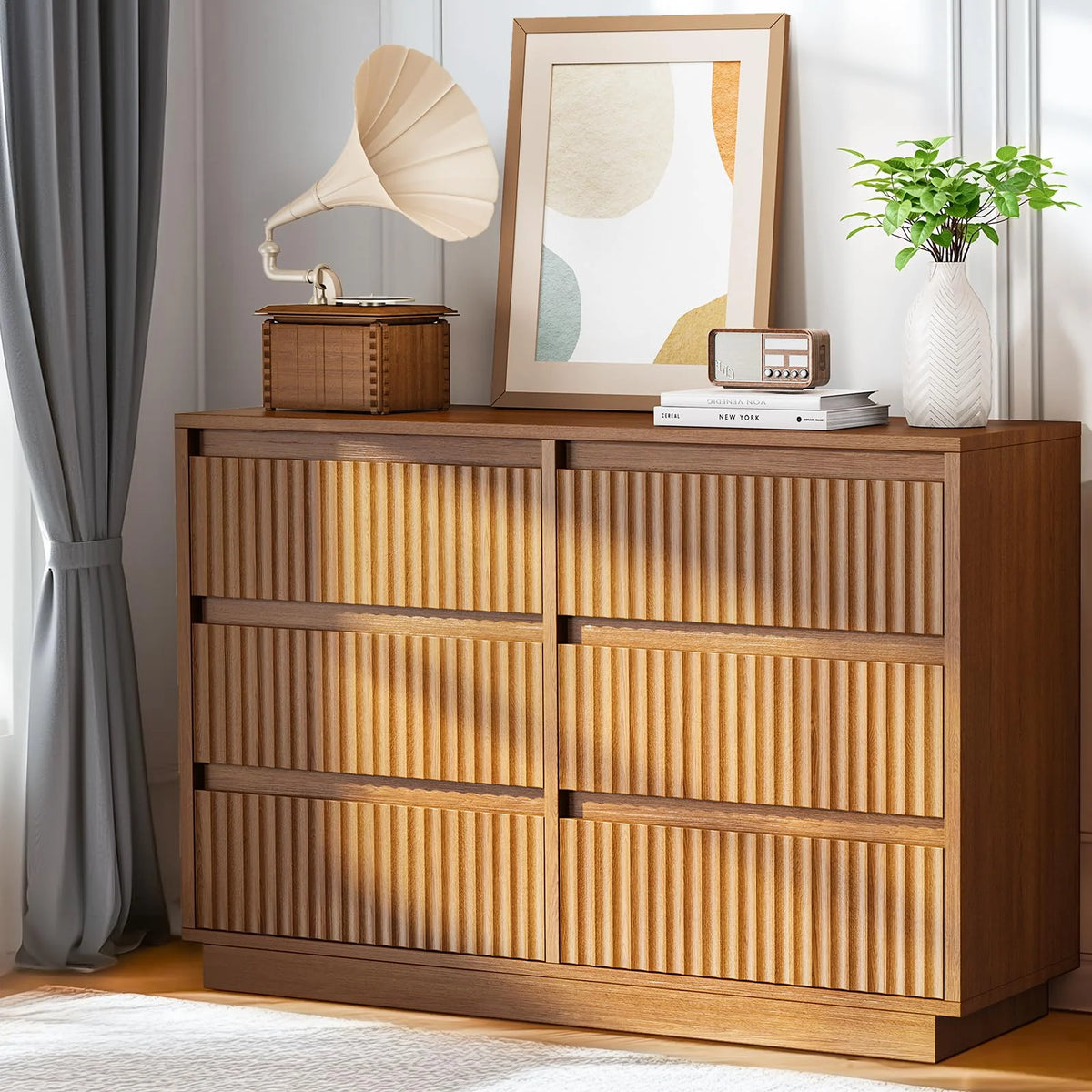 Wood Dresser, 6 Drawer Dresser for Bedroom, Modern Chest of Drawers with Deep Drawers Waterproof Living Room, Hallway, Entryway