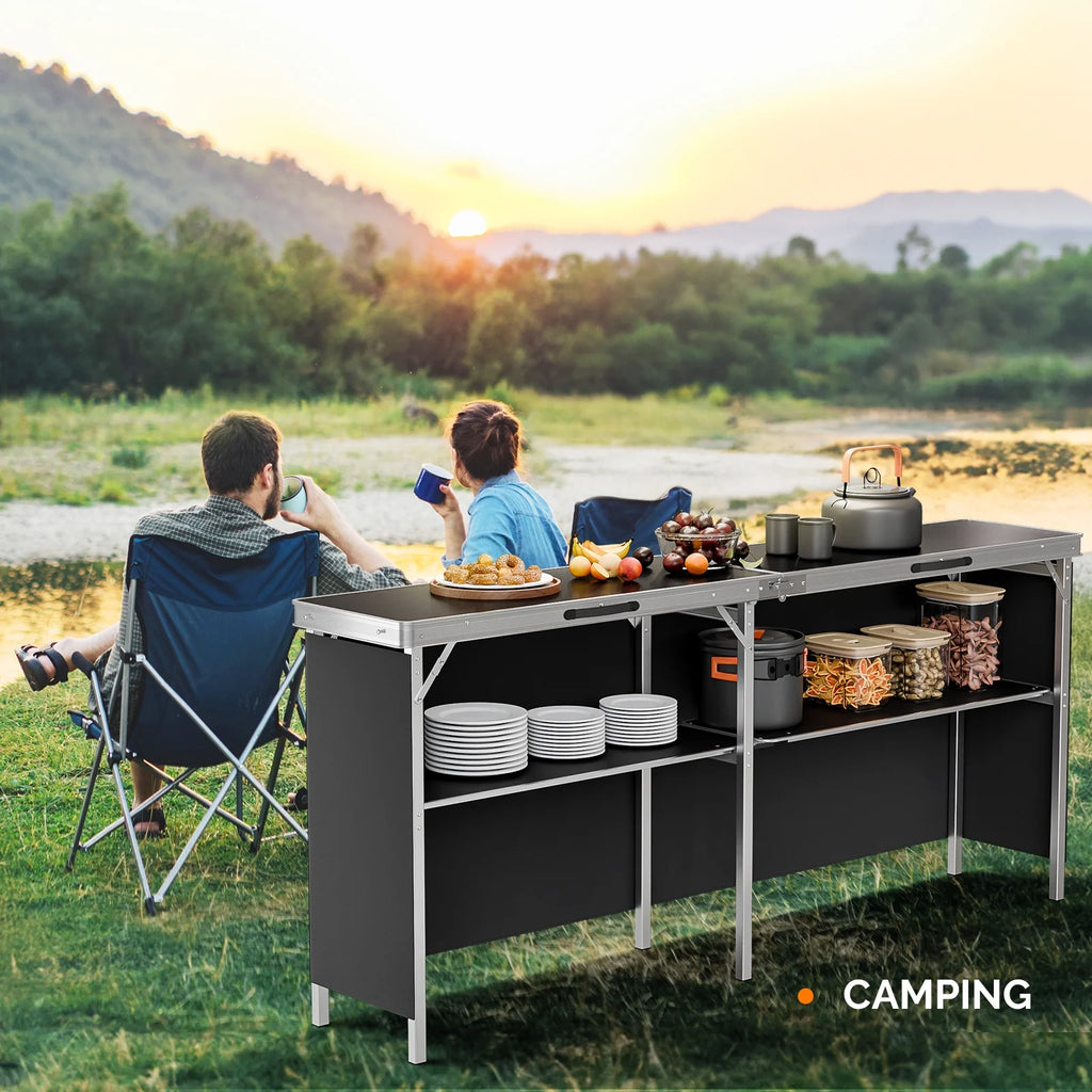 Ktaxon 78" Foldable Bar Table, Mobile Bar with 3-Tier Shelves & Carry Bag - Perfect for Events, Parties, Camping, Picnics, Tradeshows, and Both Outdoor/Indoor Use (Comes with Black Skirt, Black)