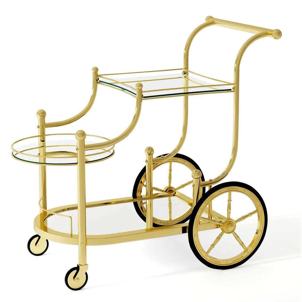 Gymax 3-Tier Home Bar Serving Cart on Wheels w/ Mirrored Shelves for Kitchen