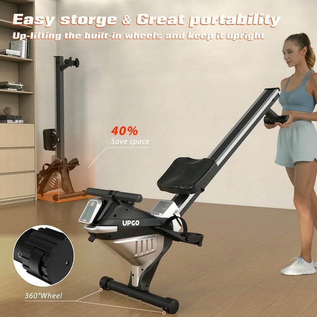 Upgo Rower Magnetic Rowing Machine Indoor Foldable Rower with 8 Level Adjustable Quiet Magnetic Resistance, Ergonomic Seat & LCD Monitor Cardio Exercise Training Max Weight 300 lbs