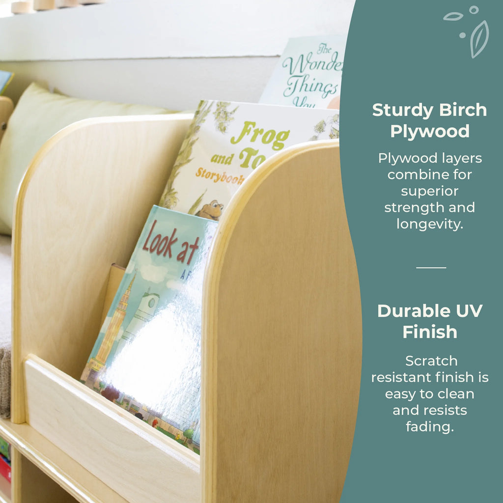 Guidecraft EdQ Reading Nook - Natural: Children's Wooden Bedroom Reading Bench, Kids' Bookshelf, Toy Cubby Organizer and Cube Storage
