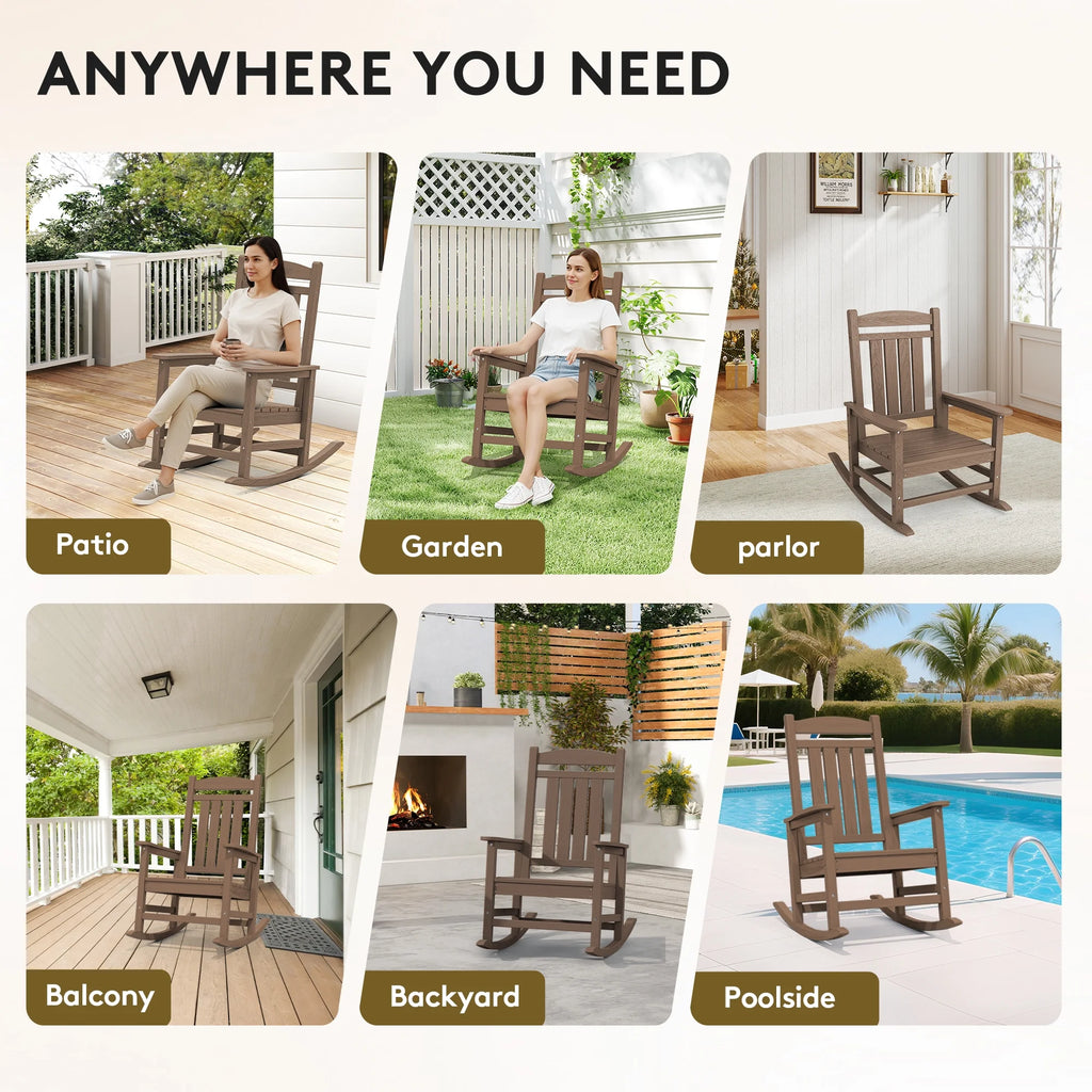 KINGYES Outdoor Rocking Chair Set of 2, HDPE Patio Rocking Chair, Heavy Duty Front Porch Rocker, Navy
