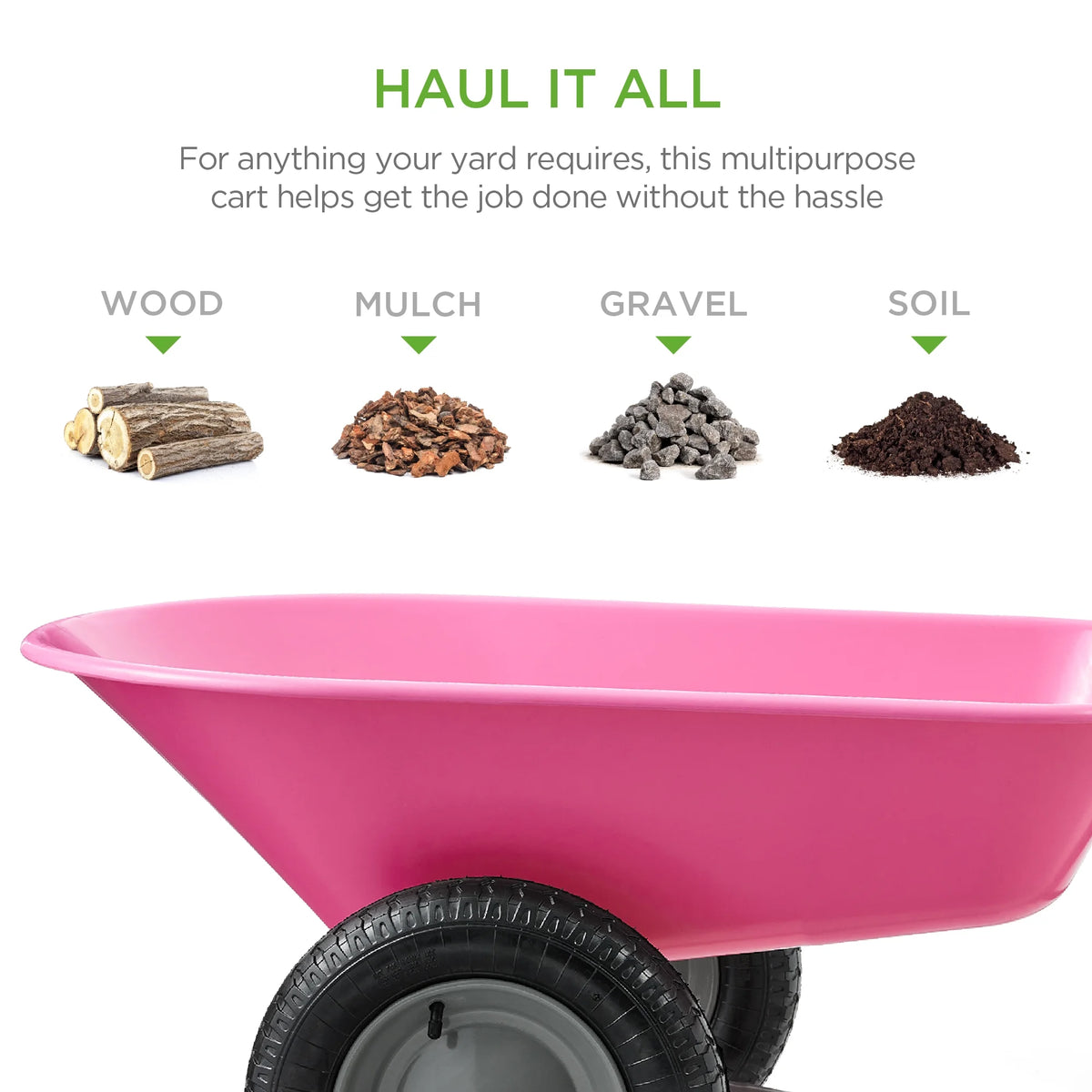 Best Choice Products Dual-Wheel Home Wheelbarrow Yard Garden Cart for Lawn, Construction - Green