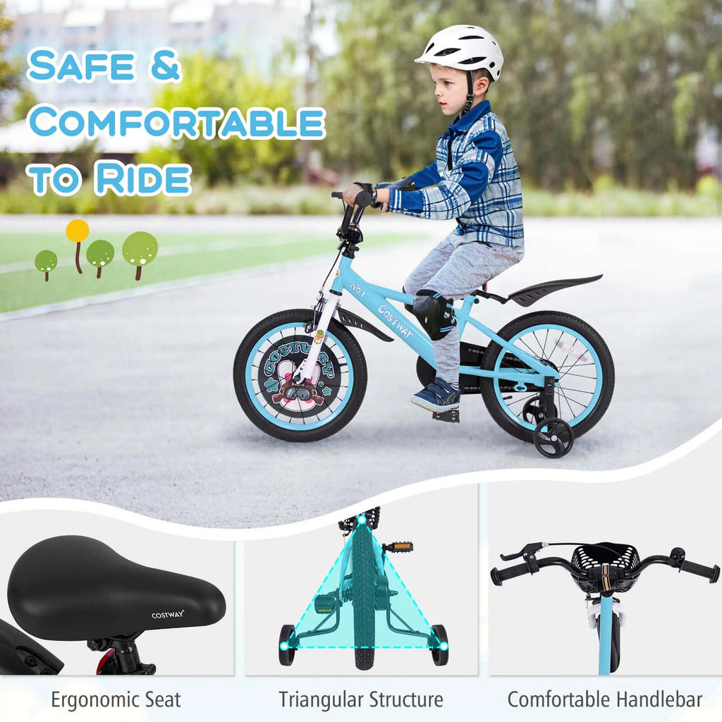 Costway 16" Kid’s Bike for 4-7 with Height-Adjustable Handlebar & Saddle Handbrake Blue