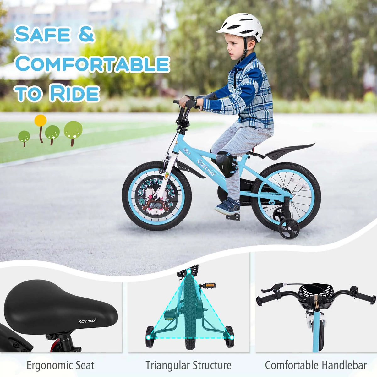 Costway 16" Kid’s Bike for 4-7 with Height-Adjustable Handlebar & Saddle Handbrake Blue
