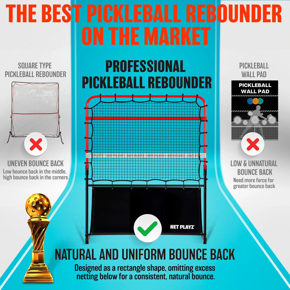 4ft Portable Pickleball Rebounder Training Aid for Pro Player Level 4.0+, Adjustable Angle Easy Setup & Storage - Perfect Your Forehands Backhands Dinks Volleys Accuracy Coordination Kitchen Control