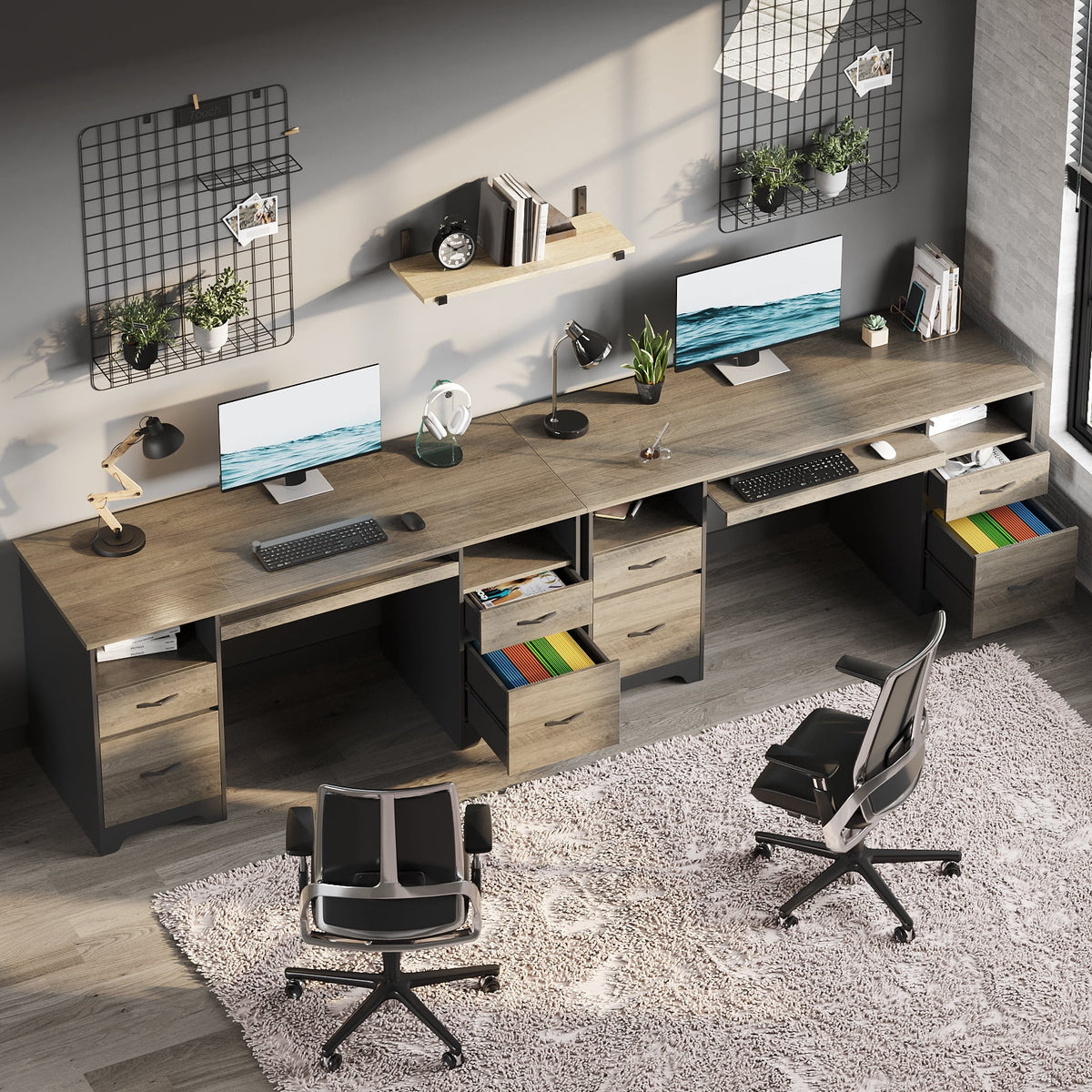 Bestier 59 Computer Desk with 4 Drawers, Office Executive Desk with File Drawer, Keyboard Tray for Home Office, Gray