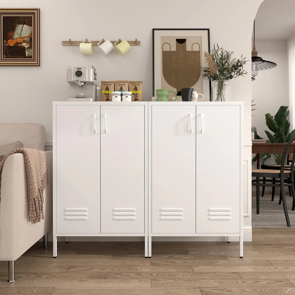 Marcree Green Metal Cabinet,2 Door Accent Cabinet,Metal Locker Cabinet with Legs,Sideboard Cabinet with Adjustable Shelves,Locker Storage Cabinet for Living Room,Entryway