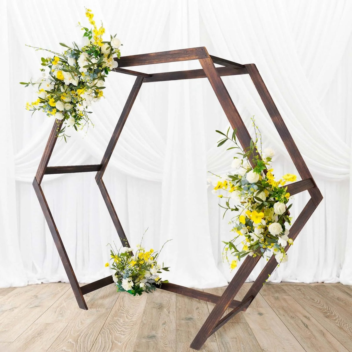 Efavormart 7FT Rustic Square Wedding Arch Wooden Backdrop Stand, Wedding Ceremony Arch - Brown