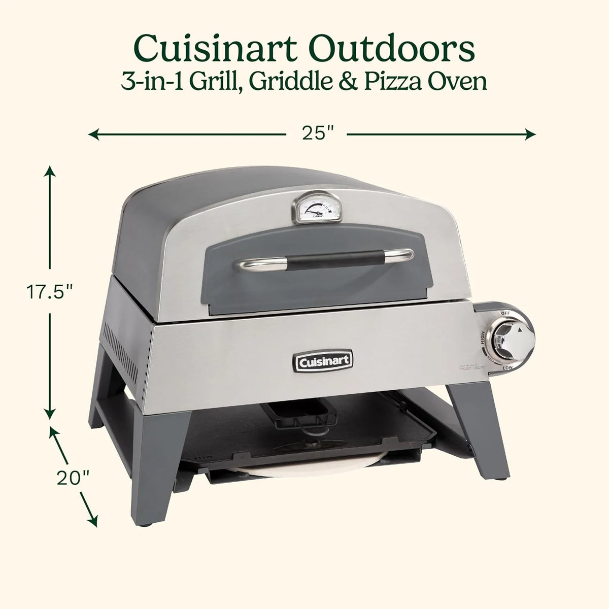 Cuisinart CGG-403 3-in-1 Grill, Griddle and Pizza Oven, Stainless Steel