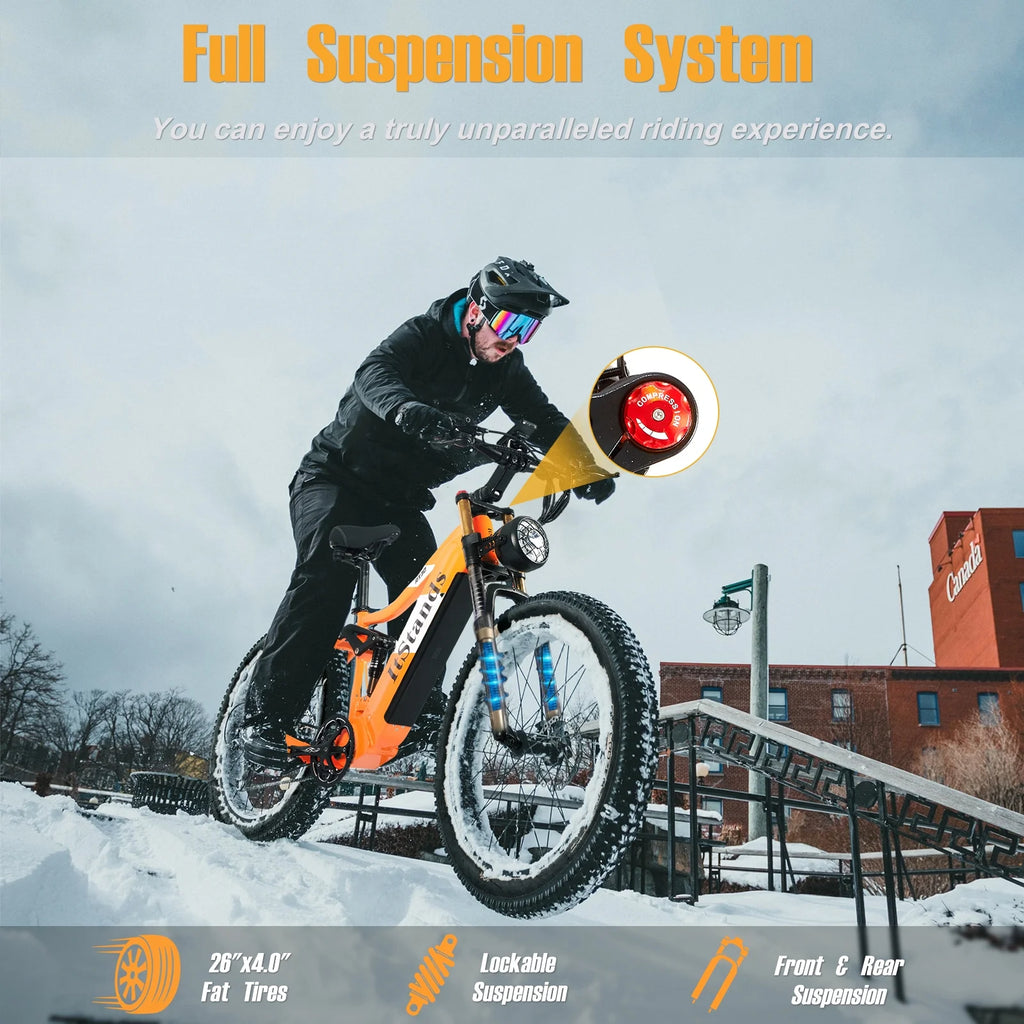 Electric Bike for Adults 26'', 1000W E-Mountain Bike 48V 30/20Ah UL2849 Removable Battery,Fat Tire Ebike up to 30MPH Off Road Beach Snow Electric Bicycles Full Suspension & Dual Hydraulic Disc Brakes