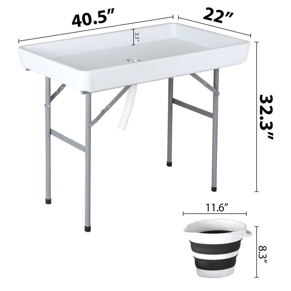 HomGarden Party Ice Cooler Table Folding Chill Table W/Skirt & Drain Hose & Bucket for Picnic Indoor Outdoor