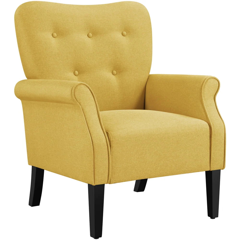 SMILE MART Mid-century Upholstered Fabric Accent Armchair for Living Room with Wooden Leg, Yellow
