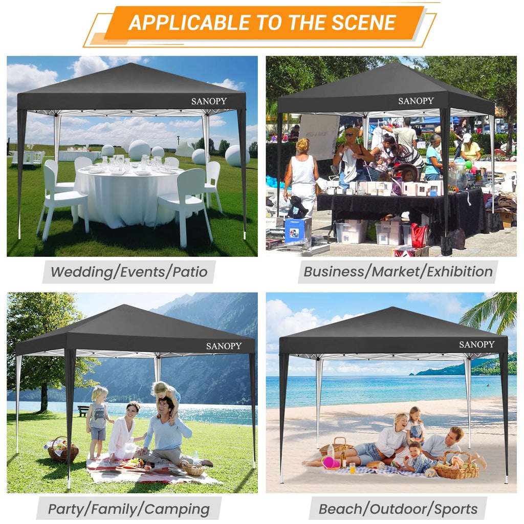 SANOPY 10'x10' EZ Pop Up Canopy Tent Outdoor Party Instant Shelter Portable Folding Beach Canopy with 4 Sandbag & Carrying Bag, Black