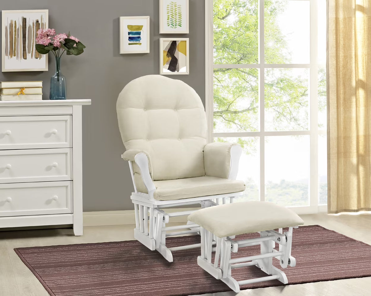 Angel Line Windsor Glider and Ottoman, Natural Finish with Gray Cushions
