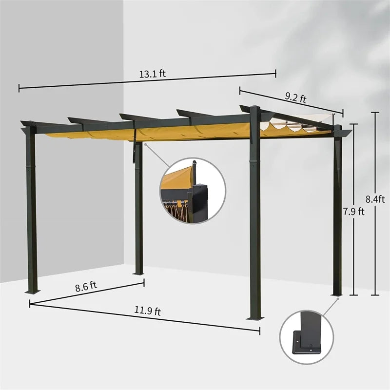 Aluminum Retractable Pergola with Sun Shade Patio Gazebo with Weather-Resistant Canopy for Backyard Deck Garden Grape Trellis Outdoor Pergola, Beige