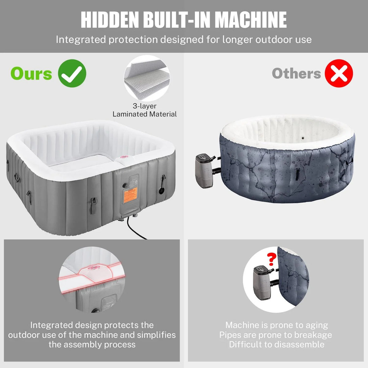 Hot Tub for 4-6 Person, Seizeen Outdoor Patio Large Inflatable Hot Tub Home SPA, with 130pcs Massage Jets, 910L, 4 Filters, 2 Cup Holders, Lockable Cover, Storage Bag, Max 104, 73in, Navy