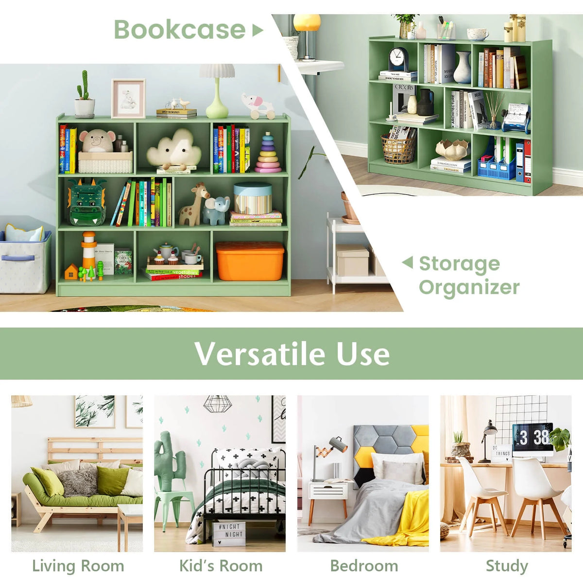 Costway 3-tier Open Bookcase 8-Cube Floor Standing Storage Shelves Display Cabinet White