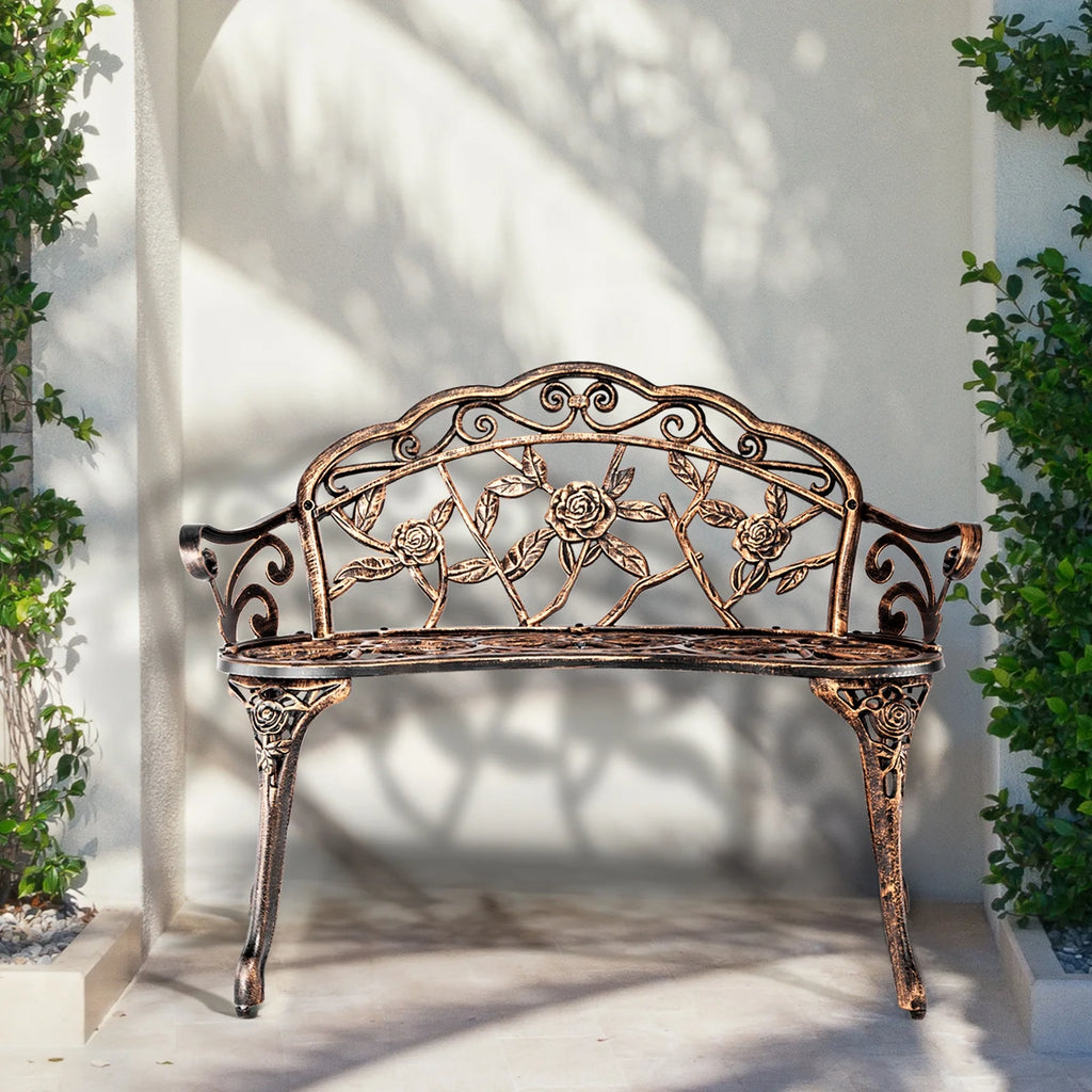 Ktaxon Outdoor Patio Park Garden Bench Courtyard Leisure Rose Cast Aluminum, Outdoor Loveset, Bronze