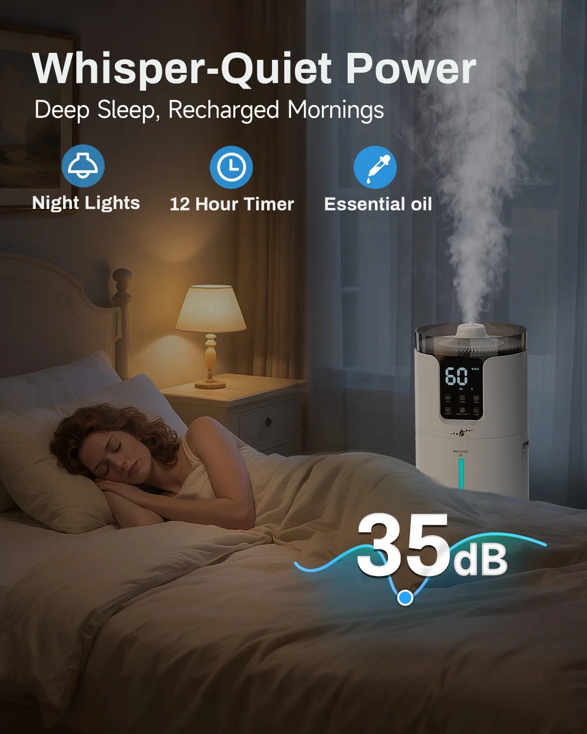Lacidoll 4.2 Gal Humidifier for Large Room Bedroom, Top Fill, Essential Oil Tray, Touch and Remote Control