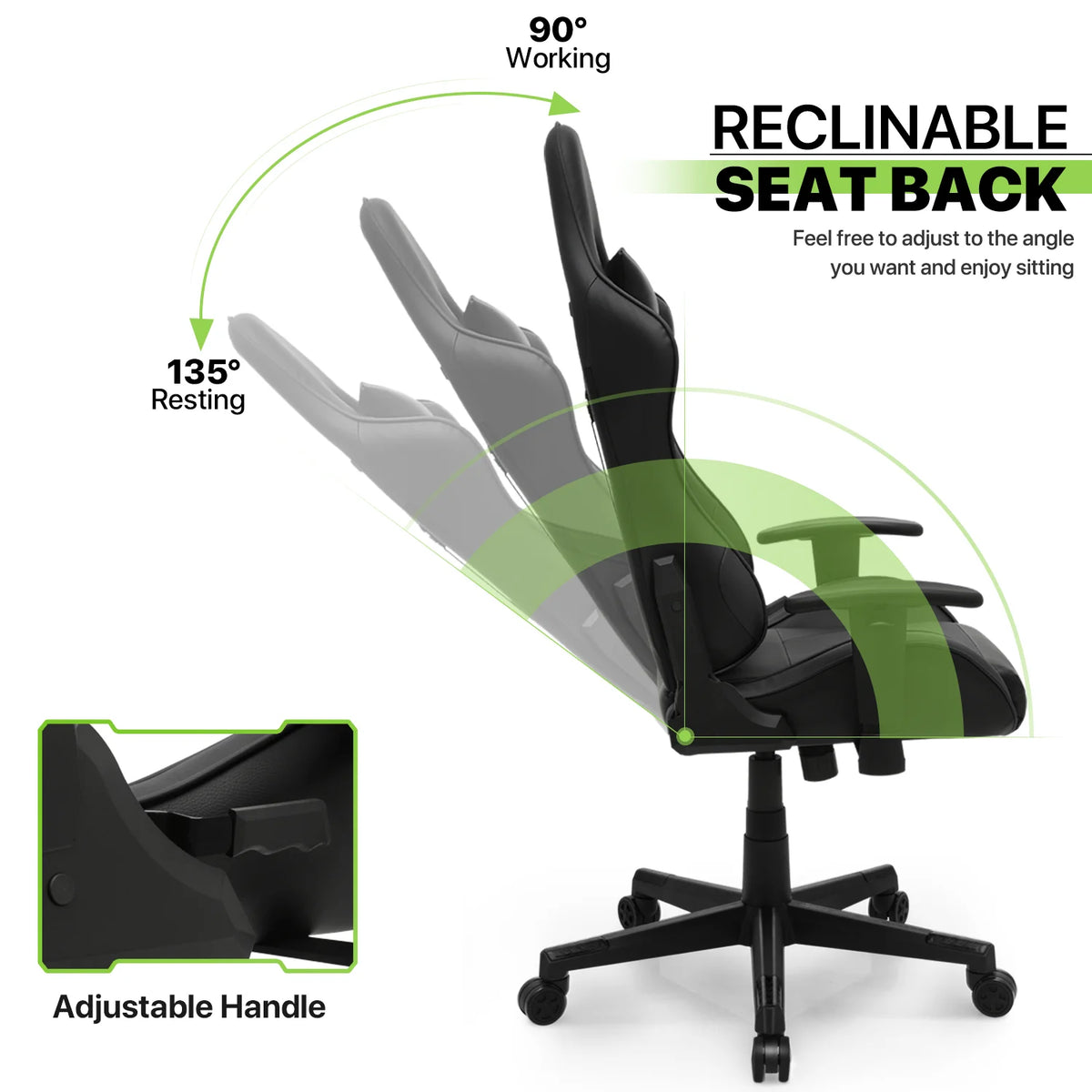 Magshion Ergonomic Gaming Chair, Comfortable Gaming Chair, Computer Chair Leather Desk Chair Adjustable Swivel Gaming Office Chair, Blue