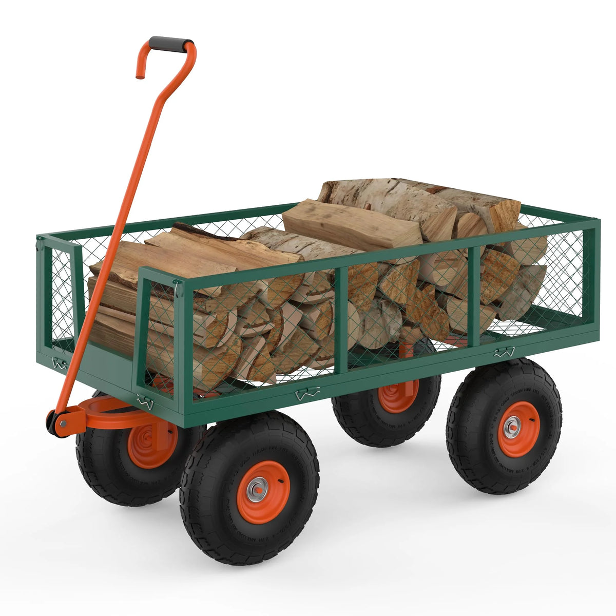 Heavy Duty Steel Garden Cart, Garden Wagon Cart on Wheels, Outdoor Metal Yard Utility Wagon Carts  w/Adjustable Handle & Removable Sides(Convert to Flatbed)