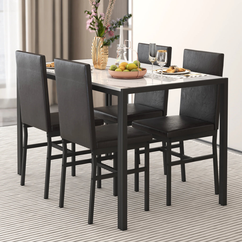 Seizeen Solid Wood Kitchen Table and Chairs, Dining Room Table Set for 4 with Gray Upholstered Chairs, Wood Grain Table Heavy-Duty Frame, Rustic Minimalist Style Breakfast Nook Set