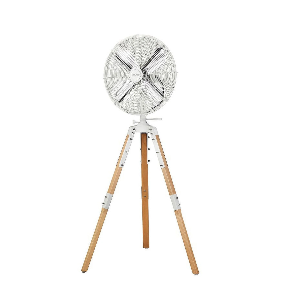 Star Fans  Star Tripod 16-inch Stand Fan with Wooden Legs Matte White Steel Matte