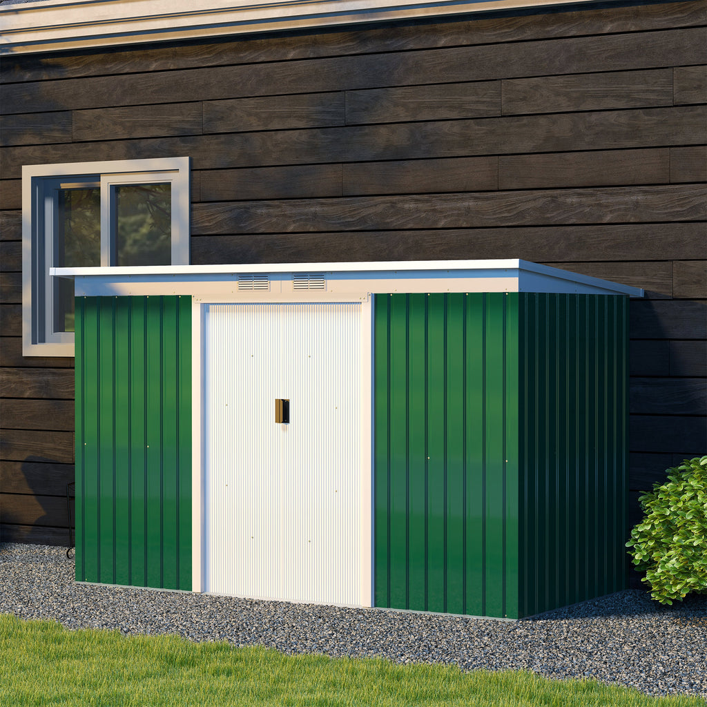 Outsunny Metal Outdoor Storage Shed with Lockable Doors, 3.3' x 3.4', Brown