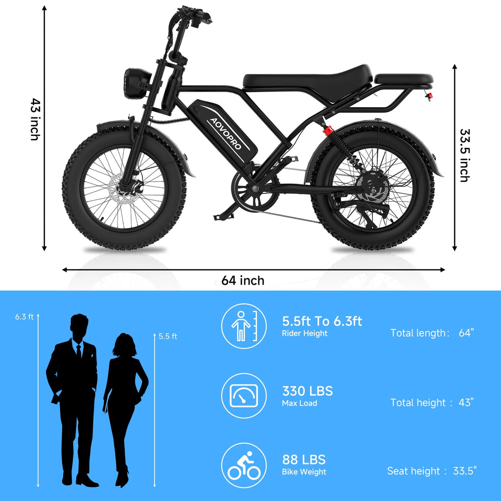 AOVOPRO AP20 Electric Bike for Adults 20 X 4.0 Fat Tire, 750W Off-Road E Bike, E-Mountain Bike 48V 15.6AH UL2849