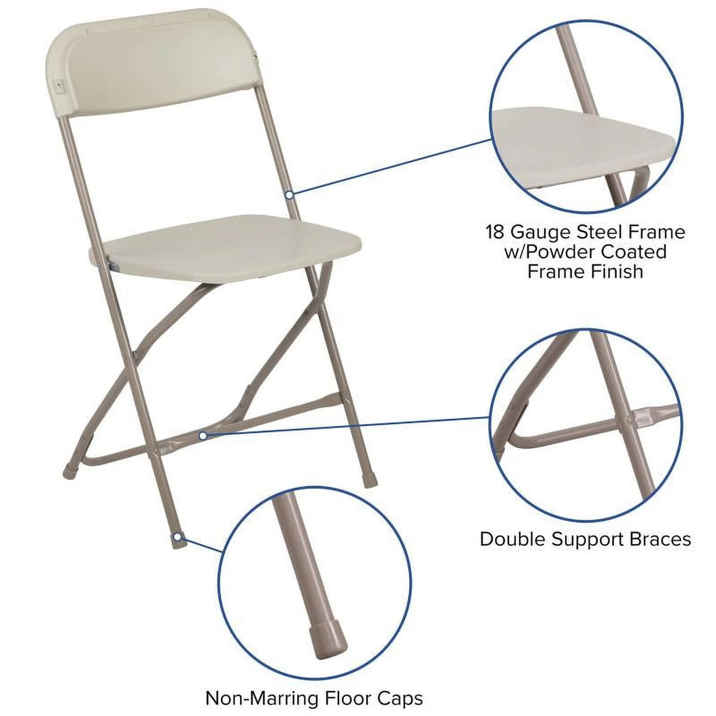 (50 PACK) 650 Lbs Weight Capacity Commercial Quality Beige Stackable Plastic Folding Chair - Heavy Duty Plastic Folding Chairs