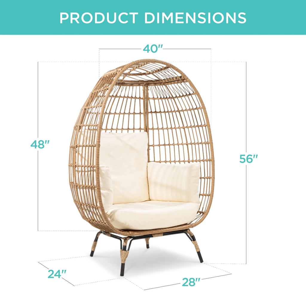 Best Choice Products Wicker Egg Chair Oversized Indoor Outdoor Patio Lounger w/ Steel Frame, 440lb Capacity - Black