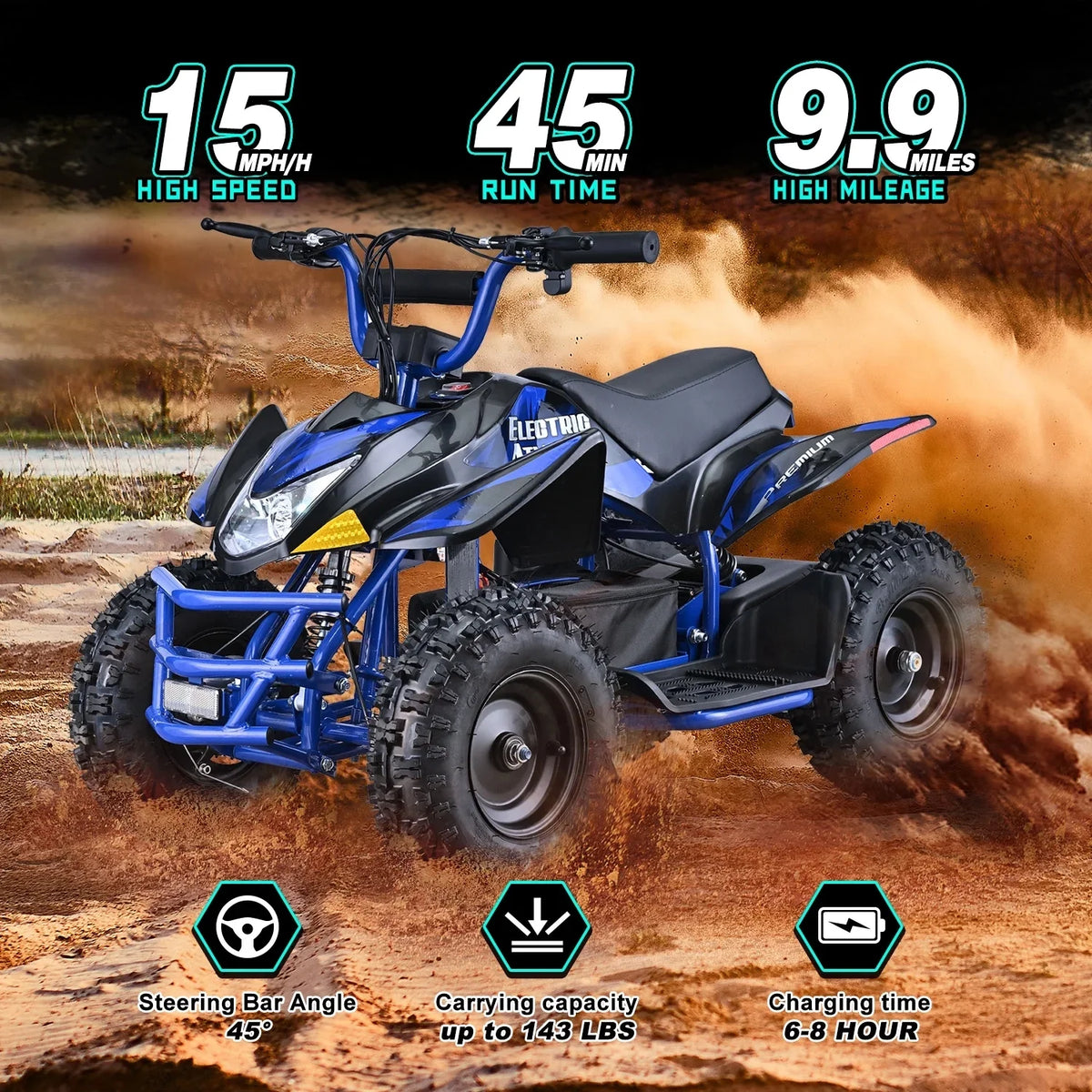 Aoemoe 500W Ride-On Racer 15mph Speed, 36V Battery, 45 60 Min Play, Blue