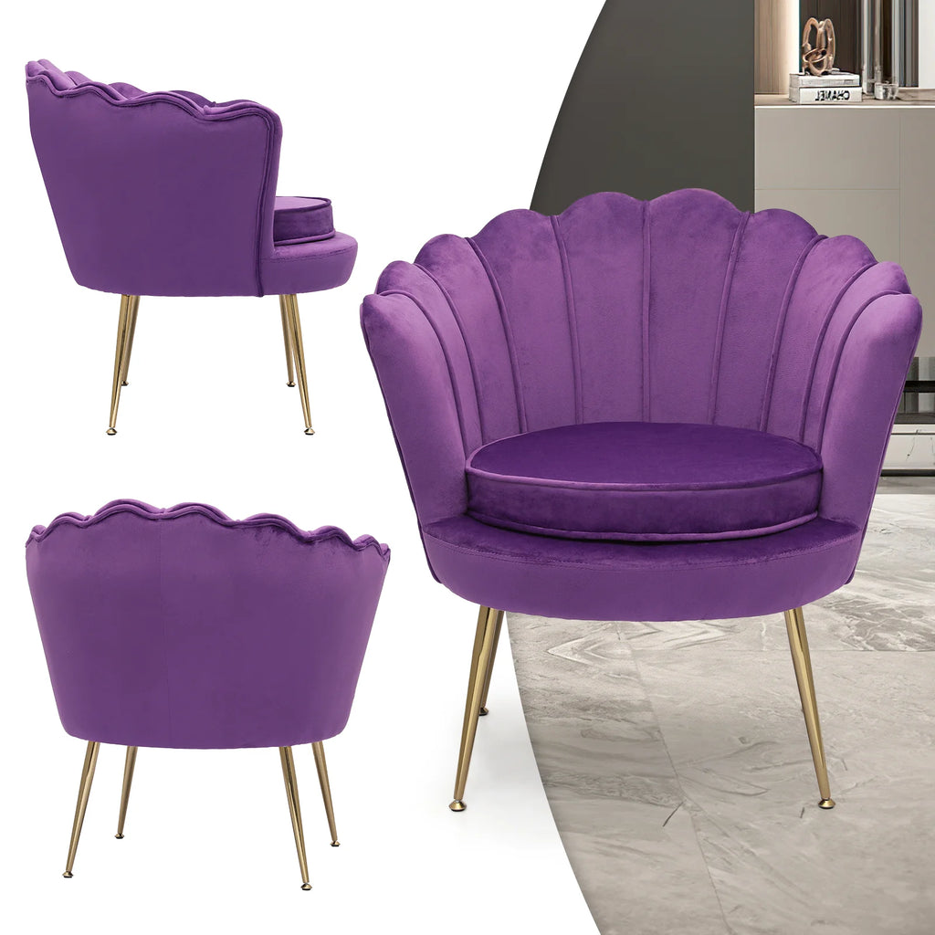 MoNiBloom Set of 2 Velvet Tufted Accent Chair with Pillow and Stool, Upholstered Modern Single Sofa Side Chair with Padded Seat and Golden Metal Legs, Living Room Armchair, Black