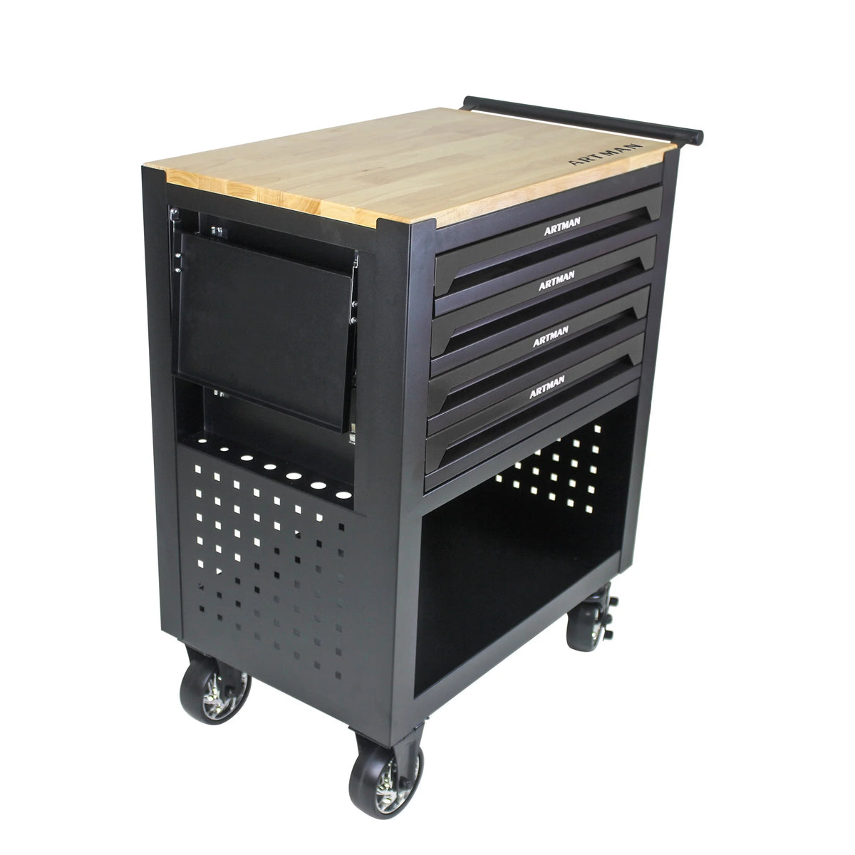 ARTMAN 4-Drawer Tool Cart with Wheels and Drawers ,Wood Top Tool Box Cart for Workshop Warehouse Garage