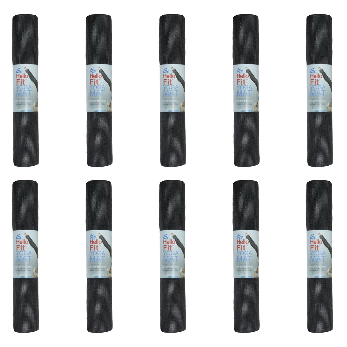 Hello Fit Bulk Yoga Mats, 10-Pack – 68" x 24", 4mm Thick, Non-Slip & Non-Toxic – Ideal for Schools, Studios & Gyms, Assorted