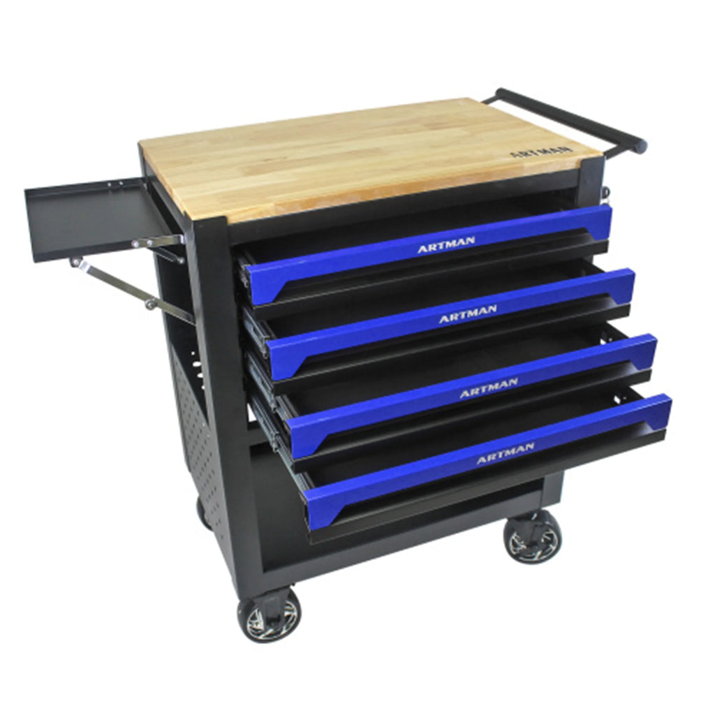 ARTMAN 4-Drawer Tool Cart with Wheels and Drawers ,Wood Top Tool Box Cart for Workshop Warehouse Garage