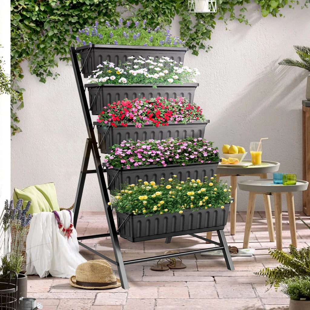 SEJOV 4 ft Vertical Garden 5-Tier Raised Garden Bed Planter Box for Patio Balcony Flower Herb Freestanding Garden Planter - 26 in× 22.75 in× 44.75 in