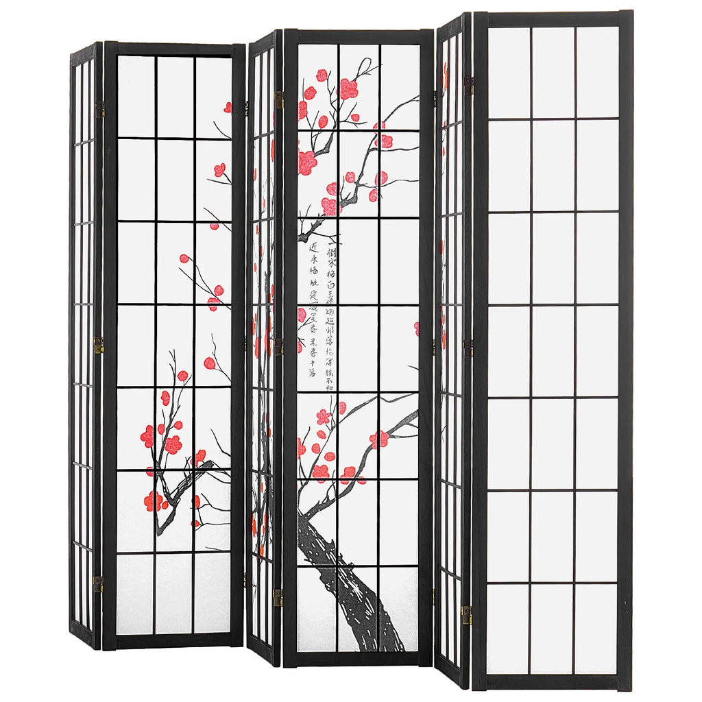 KFFKFF Partition Screen, 6-Section Indoor Privacy Barrier, Foldable Wooden Room Separator, Japanese-Style Portable Decorative Divider, Ideal for Living Space, Workspace, Dining Area
